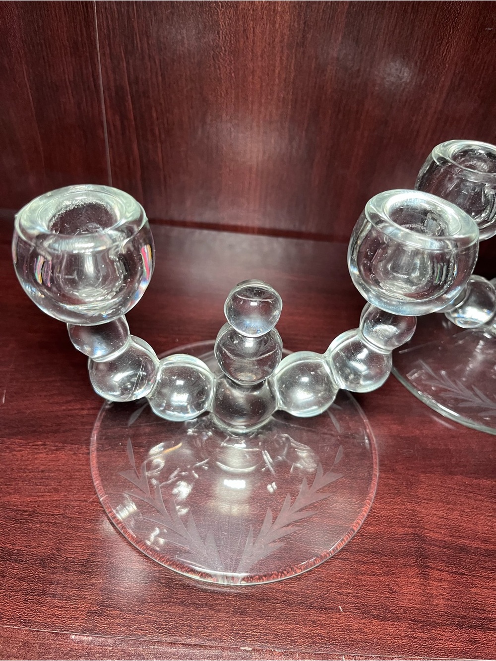 Vintage Paden City Glass Double Candlestick Holders Clear Bubble Glass Unmarked - Picture 6 of 9